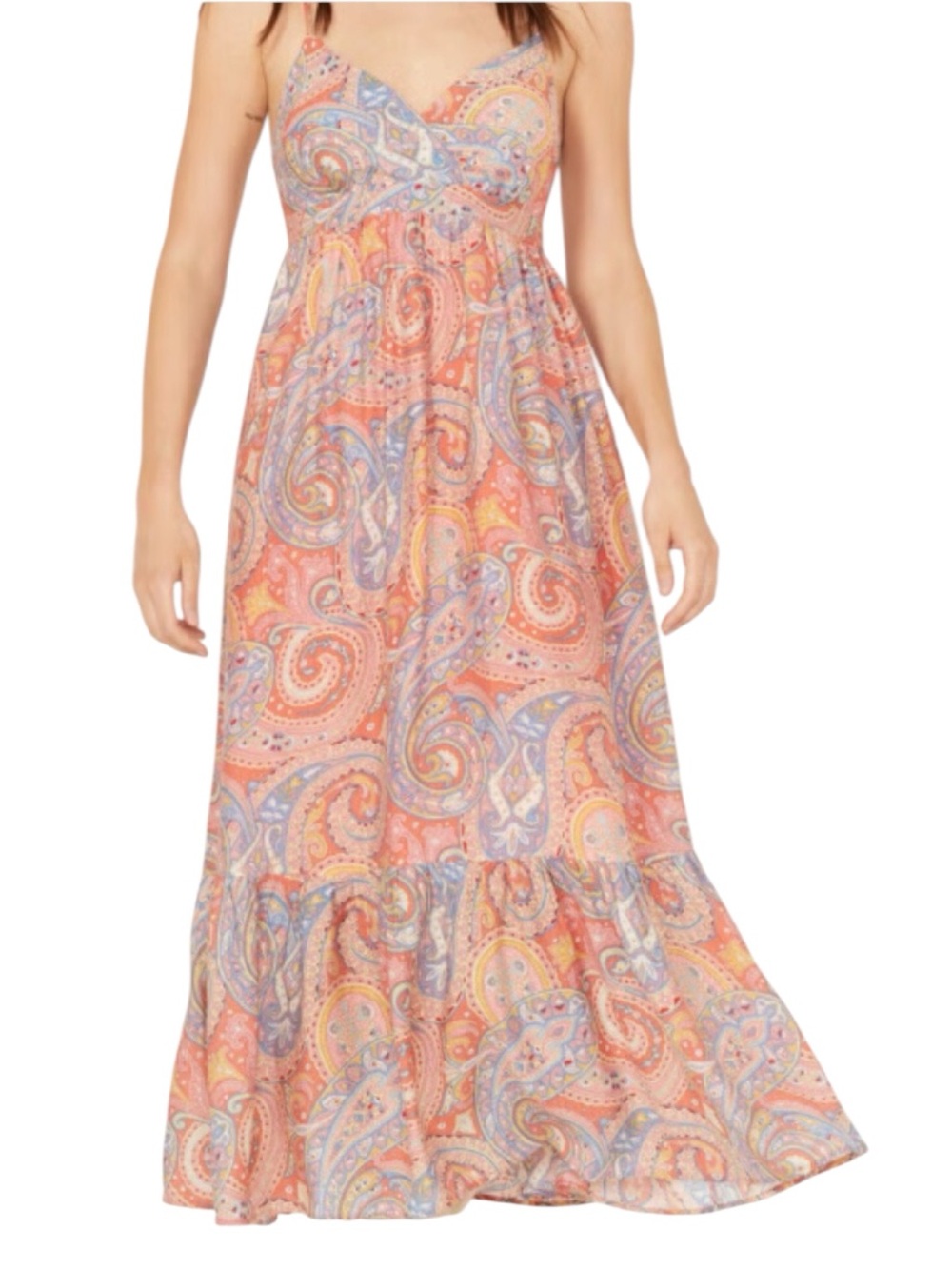 Molly Bracken Isabelle Paisley Print Boho Midi Dress Tie Waist Lined Size S